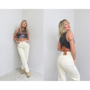 1990's Vintage Levi's 17501 USA Made Ivory Mom Jeans Women's SM MD 28" 29" Waist
